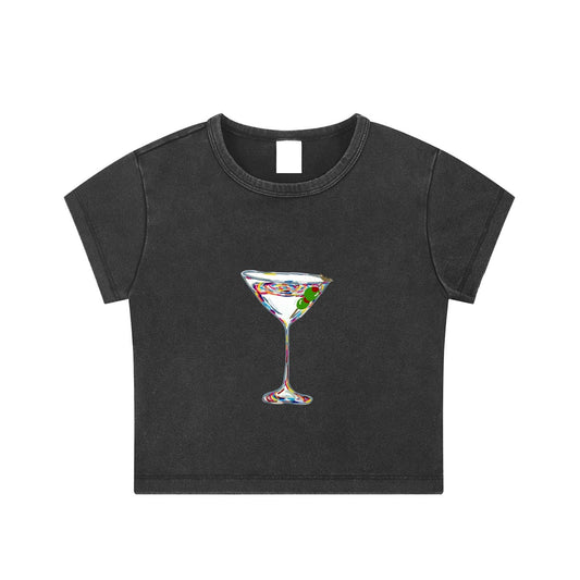 Crop Martini Top: Cotton Blend Short Sleeve Bodycon